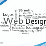Creative web design services by Bhive Technologies showcasing keywords like branding, logos, UI, UX, and iconography